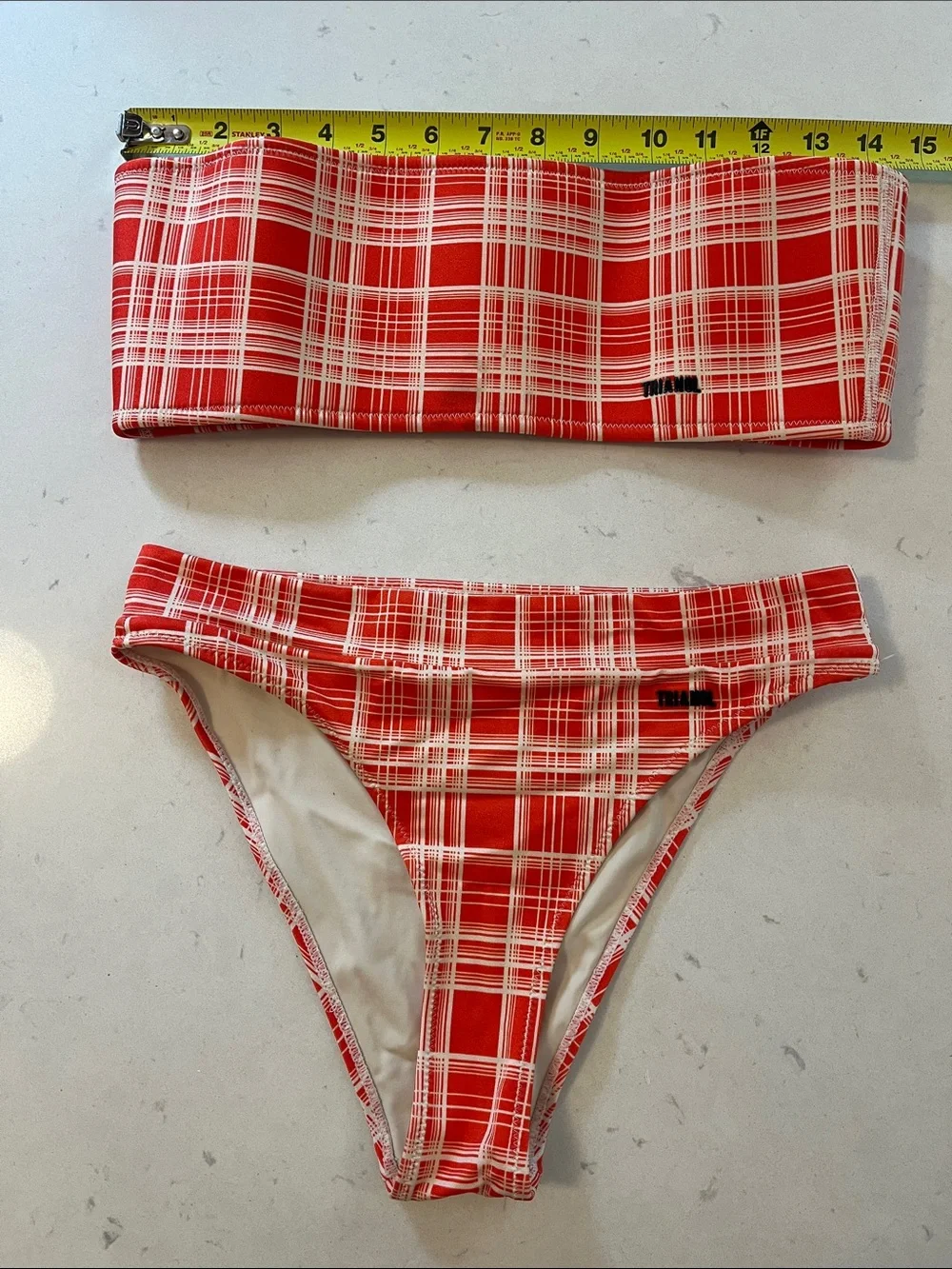 Triangl swimwear Coral Plaid Bandeau Bikini Size M